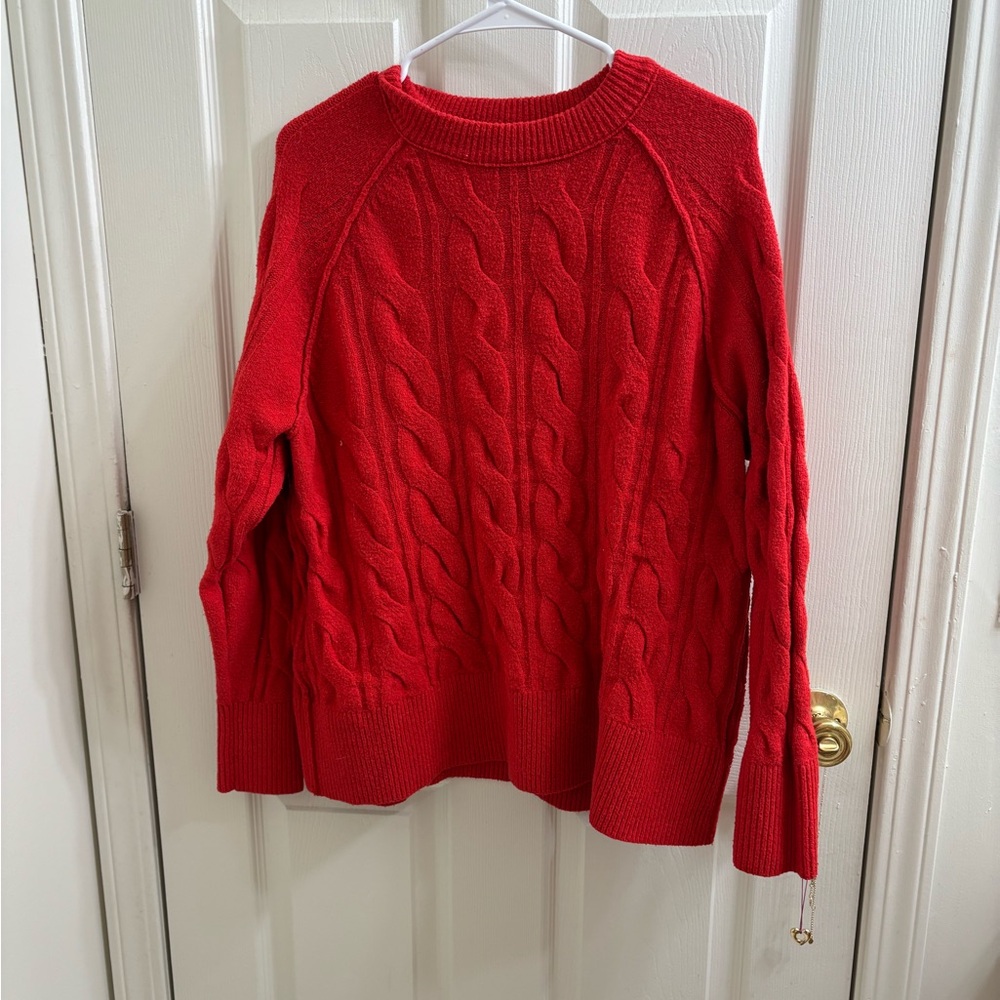 Aerie Vibrant Red Cable Knit Sweater